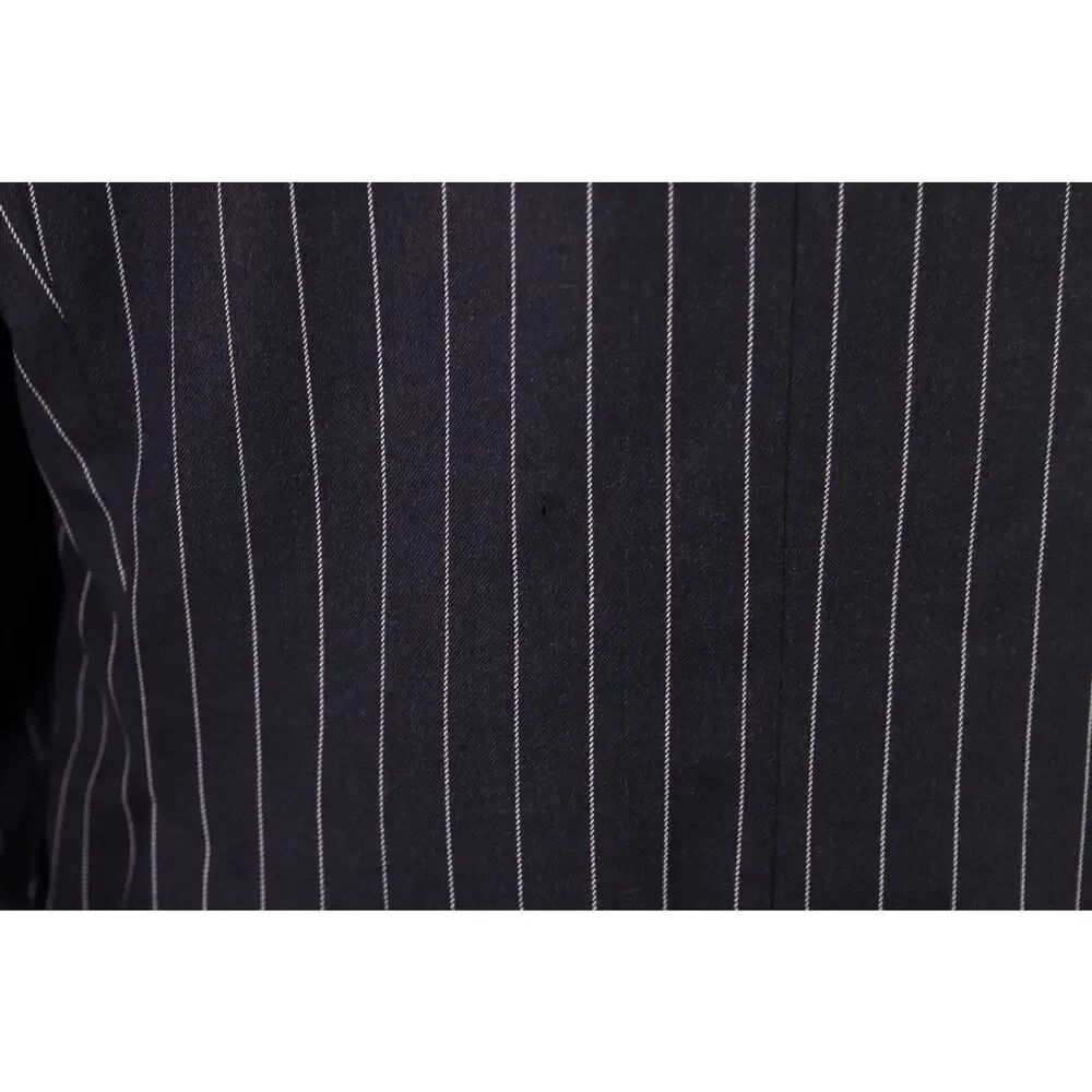 Edgar Pomeroy Custom Tailored Black Bold Pinstripe 2-Btn Wool Suit 46R